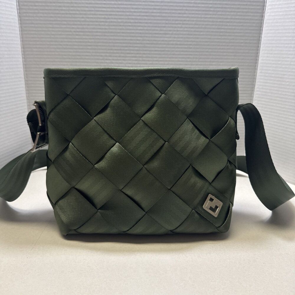 Maggie Bag Green Seatbelt Weave Crossbody Purse Handbag Adjustable Strap
